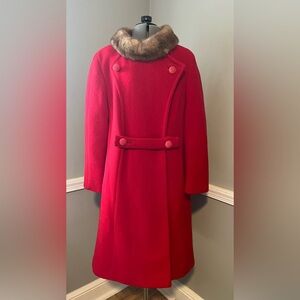 Red Coat with Fur Collar Trim Vintage 1960s